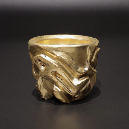 安食ひろ　ぐい呑　酒器　金彩刻紋　出雲