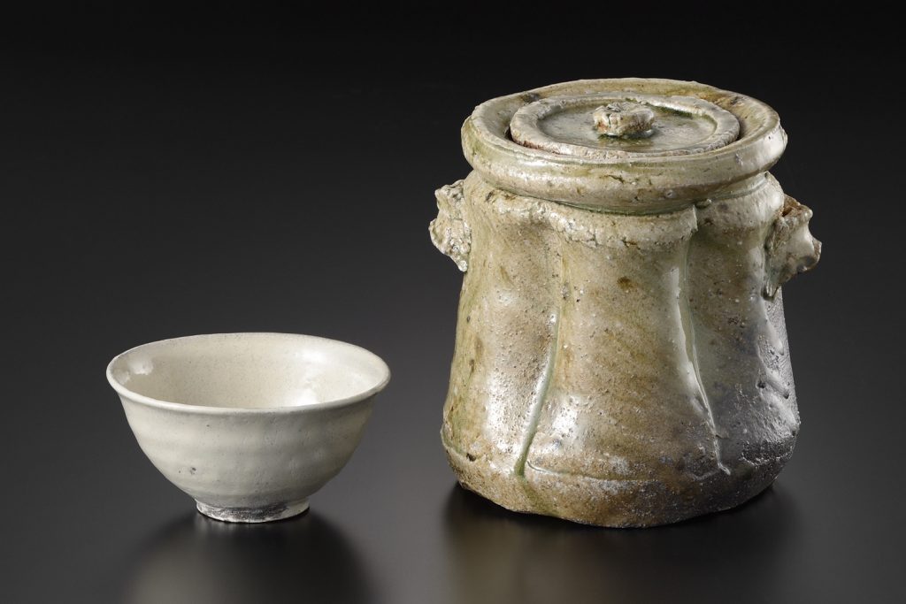 岸野寛陶展　焼〆水指　粉引茶碗