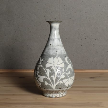 佐藤正一　搔落草花紋花入　花器　柏崎　新潟