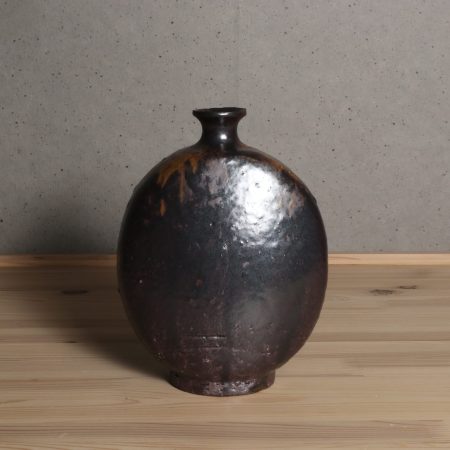 佐藤正一　黒高麗扁壺　花入花器　柏崎　新潟