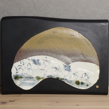 小栗正男　土岐市　兎　染付　陶額